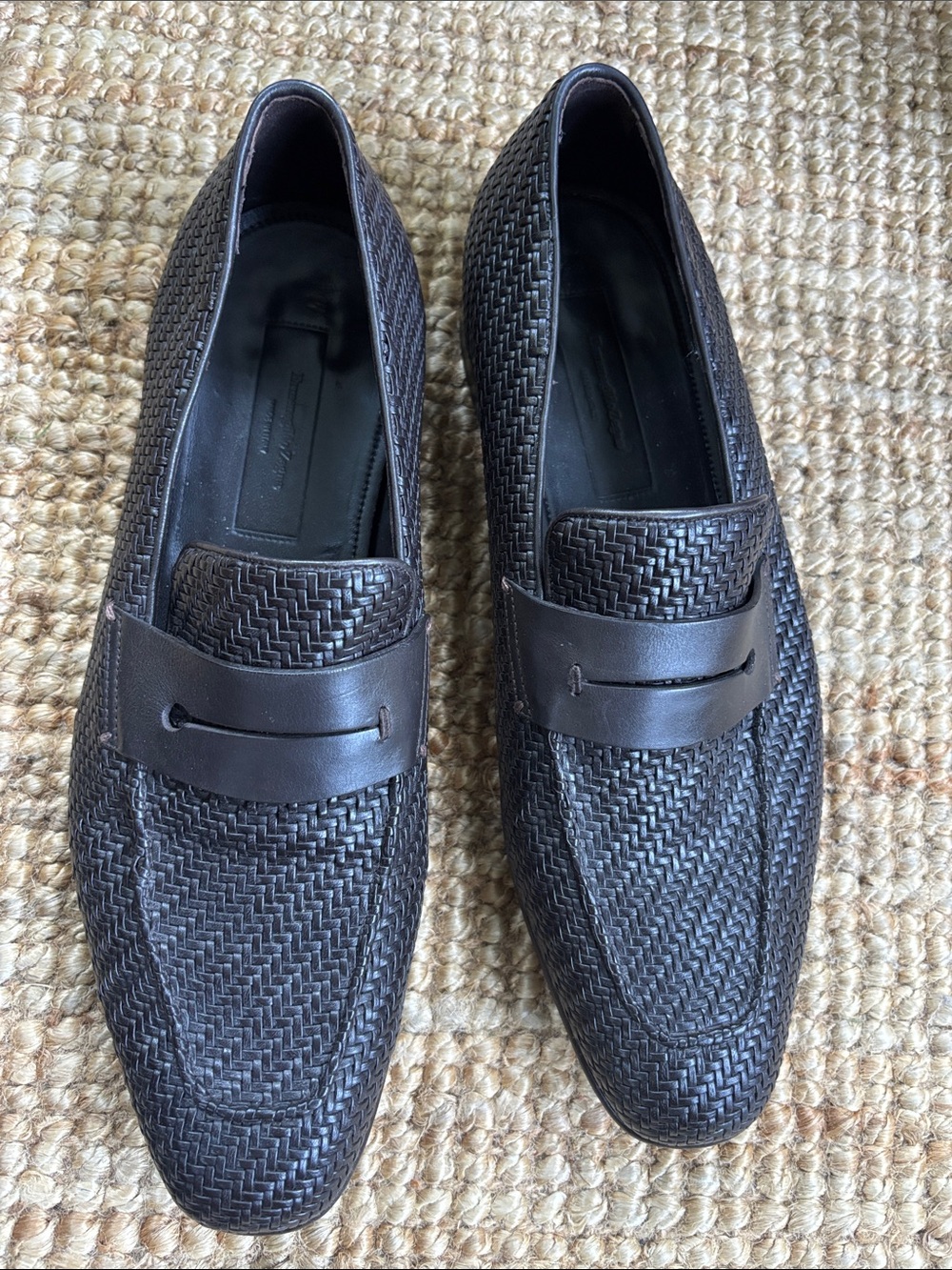 Ermenegildo Zegna Men's Woven Leather Penny Loafers in Dark Brown